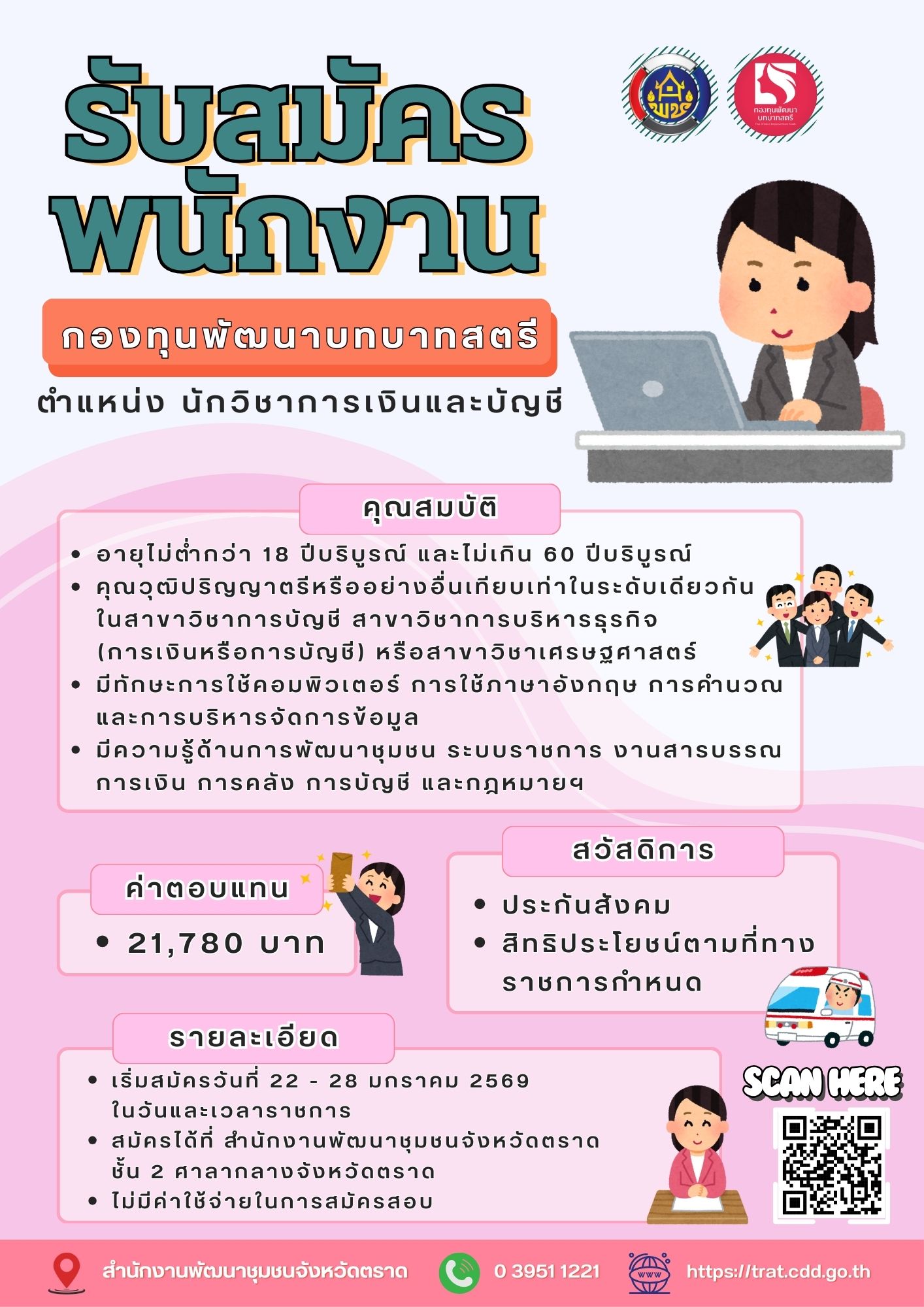 รับสมัครพนักงานกองทุนพัฒนาบทบาทสตรี (นักวิชาการเงินและบัญชี)